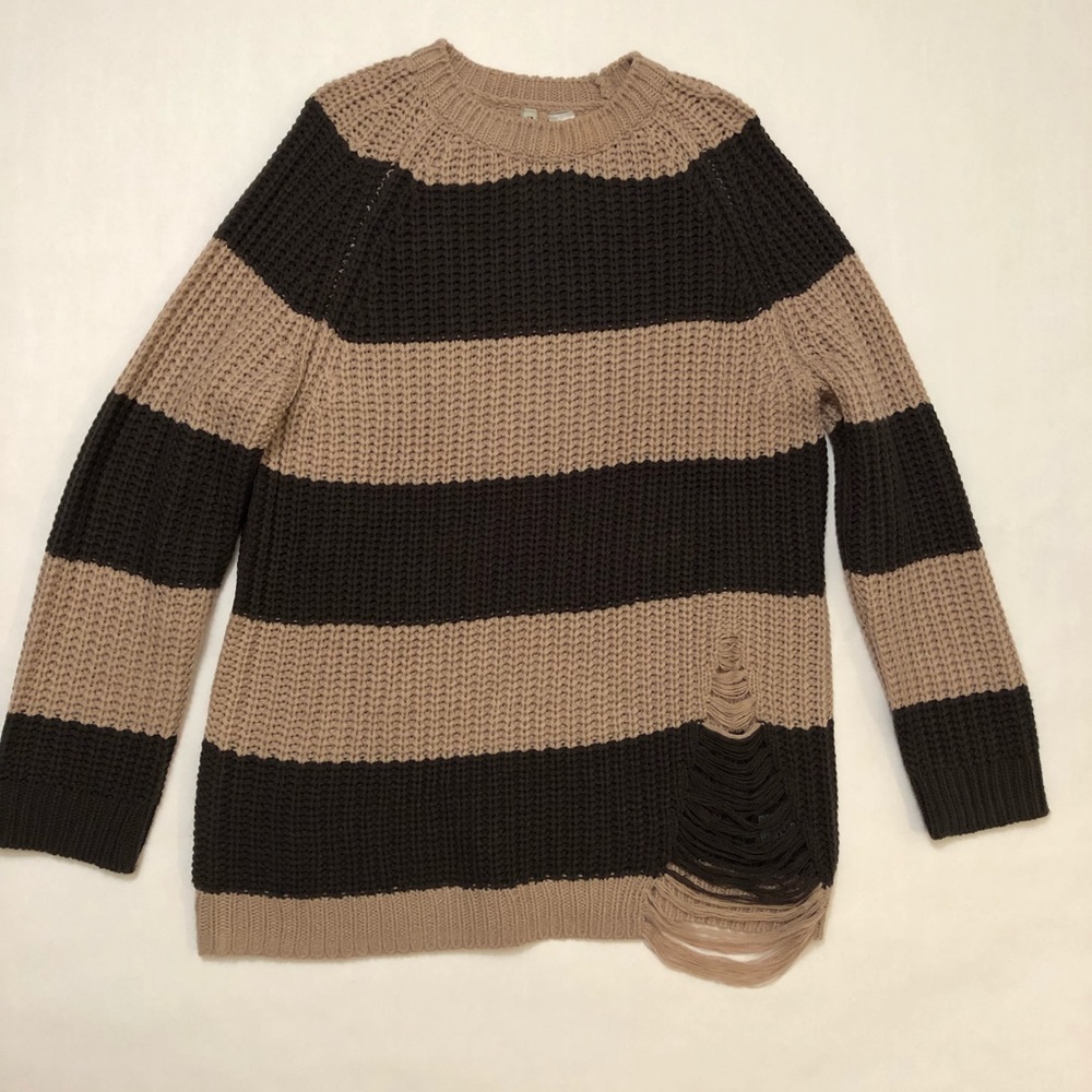 H&M striped blush and charcoal gray color sweater